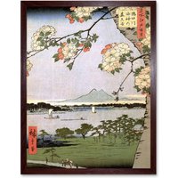Artery8 Wall Art Print Utagawa Hiroshige 100 Views Edo 035 Japan Landscape Ukiyo-e Woodblock Landscape Art Framed in Brown | Size: W12" x H16"