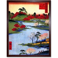 Artery8 Wall Art Print Utagawa Hiroshige Colourful Ukiyo-e Japanese Woodblock River Landscape with Cherry Blossom Trees Art Framed