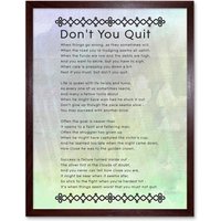 Artery8 Wall Art Print Don't You Quit Poem Blue Green Watercolour Motivation Typography Quote Art Framed in Brown | Size: W12" x H16"