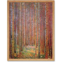 Artery8 Wall Art Print Old Master Painting Gustav Klimt Tannenwald I Pine Tree Forest Landscape Art Framed in Light Oak | Size: W12" x H16"