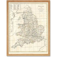Artery8 1799 Clement Cruttwell Map England Vintage 12x16" Framed Art Print in Light Oak | Size: W12" x H16"
