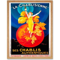 Artery8 Advert Chablis Wine France Artistic Vintage 12x16" Framed Art Print in Light Oak | Size: W12" x H16"
