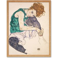 Artery8 Wall Art Print Egon Schiele Seated Woman Legs Drawn Up Adele Herms 1917 Portrait Painting Art Framed in Light Oak | Size: W12" x H16"