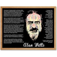 Artery8 Wall Art Print Everybody Is Fundamentally Ultimate Reality Alan Watts Face Typography Quote Art Framed in Light Oak | Size: W12" x H16"