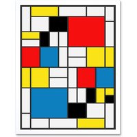 Artery8 Wall Art Print Piet Mondrian Composition with Red Blue & Yellow 1930 Abstract Cubes Squares Rectangles Art Framed in White | Size: W12" x H16"
