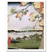 Artery8 Wall Art Print Utagawa Hiroshige 100 Views Edo 035 Japan Landscape Ukiyo-e Woodblock Landscape Art Framed in White | Size: W12" x H16"