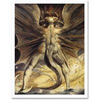 Artery8 William Blake Red Dragon Woman Clothed Sun 1805 Old Framed Art Print in White | Size: W12" x H16"