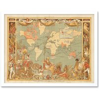 Artery8 Wall Art Print British Empire 1886 Imperial Federation Colony Illustrated People Graphic World Map Art Framed in White | Size: W12" x H16"
