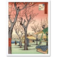 Artery8 Painting Japanese Woodblock Cherry Blossom Tree Park Framed Art Print in White | Size: W12" x H16"