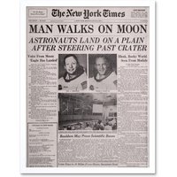 Artery8 Vintage Space Newspaper Moon Aldrin Armstrong 12x16" Framed Art Print in White | Size: W12" x H16"