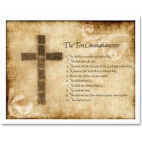 Artery8 Wall Art Print Ten 10 Commandments Christianity Religion Cross Religious Quote Christian Typography Art Framed in White | Size: W12" x H16"