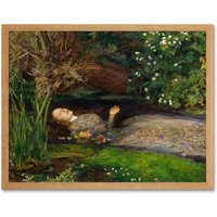 Artery8 Wall Art Print John Everett Millais Ophelia Shakespeare Nature Landscape River Death Cropped Fine Art Framed in Light Oak | Size: W12" x H16"