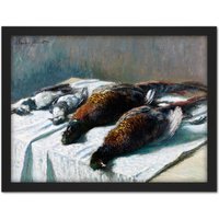 Artery8 Wall Art Print Claude Monet Still Life With Pheasants & Plovers Large Framed Wall Décor Art in Light Oak | Size: W18" x H24"