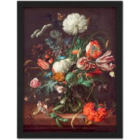 Artery8 Wall Art Print Jan Davidsz De Heem Vase Of Flowers Large Framed Wall Dรฉcor Art in Light Oak | Size: W18" x H24"