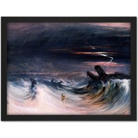 Artery8 Wall Art Print John Martin Destruction Of Tyre Large Framed Wall Décor Art in Light Oak | Size: W18" x H24"