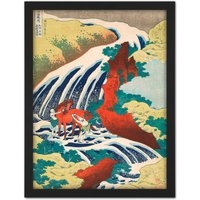 Artery8 Wall Art Print Katsushika Hokusai Yoshitsune Falls Large Framed Wall Décor Art in Black | Size: W18" x H24"