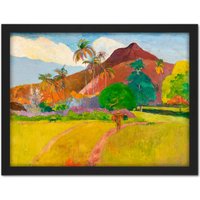 Artery8 Wall Art Print Paul Gauguin Tahitian Landscape Large Framed Wall Décor Art in Black | Size: W18" x H24"