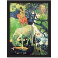 Artery8 Wall Art Print Paul Gauguin The White Horse Large Framed Wall Dรฉcor Art in Brown | Size: W18" x H24"