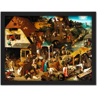 Artery8 Wall Art Print Pieter Bruegel The Elder The Dutch Proverbs Large Framed Wall Dรฉcor Art in White | Size: W18" x H24"