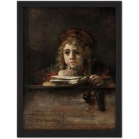 Artery8 Wall Art Print Rembrandt Titus At His Desk Large Framed Wall Décor Art in Brown | Size: W18" x H24"