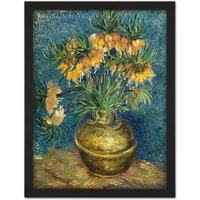 Artery8 Wall Art Print Vincent Van Gogh Imperial Fritillaries In A Copper Vase Large Framed Wall Dรฉcor Art in White | Size: W18" x H24"