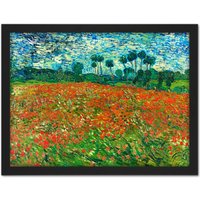 Artery8 Wall Art Print Vincent Van Gogh Poppy Field Large Framed Wall Dรฉcor Art in Light Oak | Size: W18" x H24"