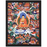 Artery8 Wall Art Print Shakyamuni Buddha Avadana Legend Painting Royal Historic Large Framed Wall Décor Art in Brown | Size: W18" x H24"