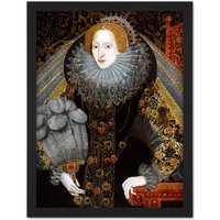 Artery8 Wall Art Print Queen Elizabeth I England Portrait Painting Royal Historic Large Framed Wall Décor Art in Light Oak | Size: W18" x H24"
