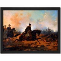 Artery8 Wall Art Print Bellange Napoleon Charging Battle Waterloo Painting Large Framed Wall Décor Art in Black | Size: W18" x H24"