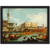 Artery8 Wall Art Print Canaletto Bucentaur's Return Venice Italy Painting Large Framed Wall Décor Art in Light Oak | Size: W18" x H24"