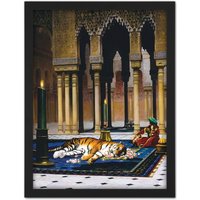 Artery8 Wall Art Print Gerome Grief Of The Pasha Mourning Tiger Painting Large Framed Wall Décor Art in Brown | Size: W18" x H24"