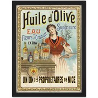 Artery8 Wall Art Print Champenois Superior Olive Oil Vintage French Advert Large Framed Wall Décor Art in Brown | Size: W18" x H24"
