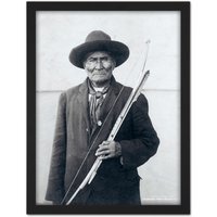 Artery8 Wall Art Print Geronimo Apache Chief Native American Vintage BW Photo Large Framed Wall Décor Art in White | Size: W18" x H24"