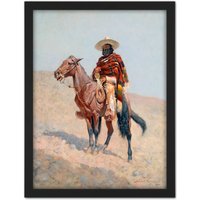 Artery8 Wall Art Print Remington Mexican Vaquero Horseman Painting Large Framed Wall Décor Art in Brown | Size: W18" x H24"