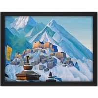 Artery8 Wall Art Print Roerich Tibet Himalayas Symbolist Mountain Landscape Painting Large Framed Wall Dรฉcor Art in White | Size: W18" x H24"