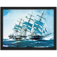 Artery8 Wall Art Print Spurling Clipper Ship Sobraon Painting Large Framed Wall Décor Art in Light Oak | Size: W18" x H24"