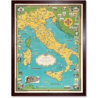 Artery8 Wall Art Print Ernest Chase 1944 Italy Vatican City Detailed Vintage Pictorial Map Art Framed in Brown | Size: W12" x H16"