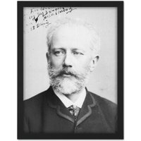 Artery8 Wall Art Print Autograph Portrait Russian Composer Tchaikovsky Photo Large Framed Wall Dรฉcor Art in Brown | Size: W18" x H24"