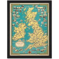 Artery8 Wall Art Print Chase 1939 Pictorial Map British Isles Buildings Large Framed Wall Décor Art in White | Size: W18" x H24"