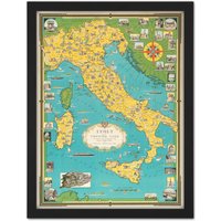 Artery8 Wall Art Print Chase 1944 Pictorial Map Italy Vatican City Large Framed Wall Décor Art in White | Size: W18" x H24"