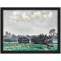 Artery8 Wall Art Print Colville Infantry Advancing Heino WWII War Painting Large Framed Wall Décor Art in White | Size: W18" x H24"