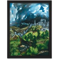 Artery8 Wall Art Print El Greco View Of Toledo Spain Expressive Painting Large Framed Wall Décor Art in Brown | Size: W18" x H24"
