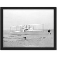 Artery8 Wall Art Print First Aeroplane Wright Flyer Brothers Old Photo Large Framed Wall Dรฉcor Art in Brown | Size: W18" x H24"