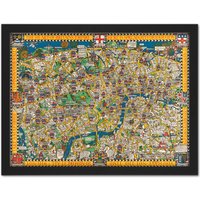 Artery8 Wall Art Print Gill 1914 Pictorial Map London Wonderground Large Framed Wall Décor Art in Brown | Size: W18" x H24"