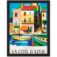 Artery8 Wall Art Print Nathan Visit Cote D'azur Railway Travel Advert Large Framed Wall Décor Art in Light Oak | Size: W18" x H24"