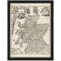 Artery8 Wall Art Print Visscher 1689 Pictorial Map Kingdom Scotland Large Framed Wall Dรฉcor Art in White | Size: W18" x H24"