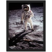 Artery8 Wall Art Print NASA Apollo 11 Astronaut Aldrin Armstrong Moon Landing Large Framed Wall Décor Art in White | Size: W18" x H24"