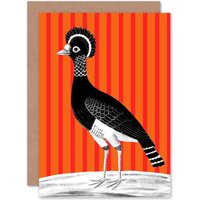 Artery8 Tall Birds On Stripes Carafson Hen Greetings Card in Orange