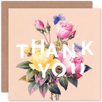 Wee Blue Coo Elegant Rose Flower Bouquet Modern Floral Thank You Card