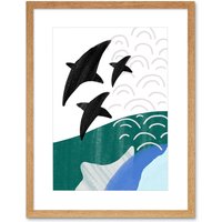 Artery8 Wall Art Print Collage Abstract Flying Fish Artwork Framed 9X7 Inch in Beige | Size: W7" x H9"